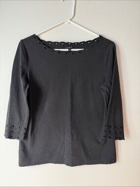 Talbots Black Eyelet-Trim Long Sleeve Tee